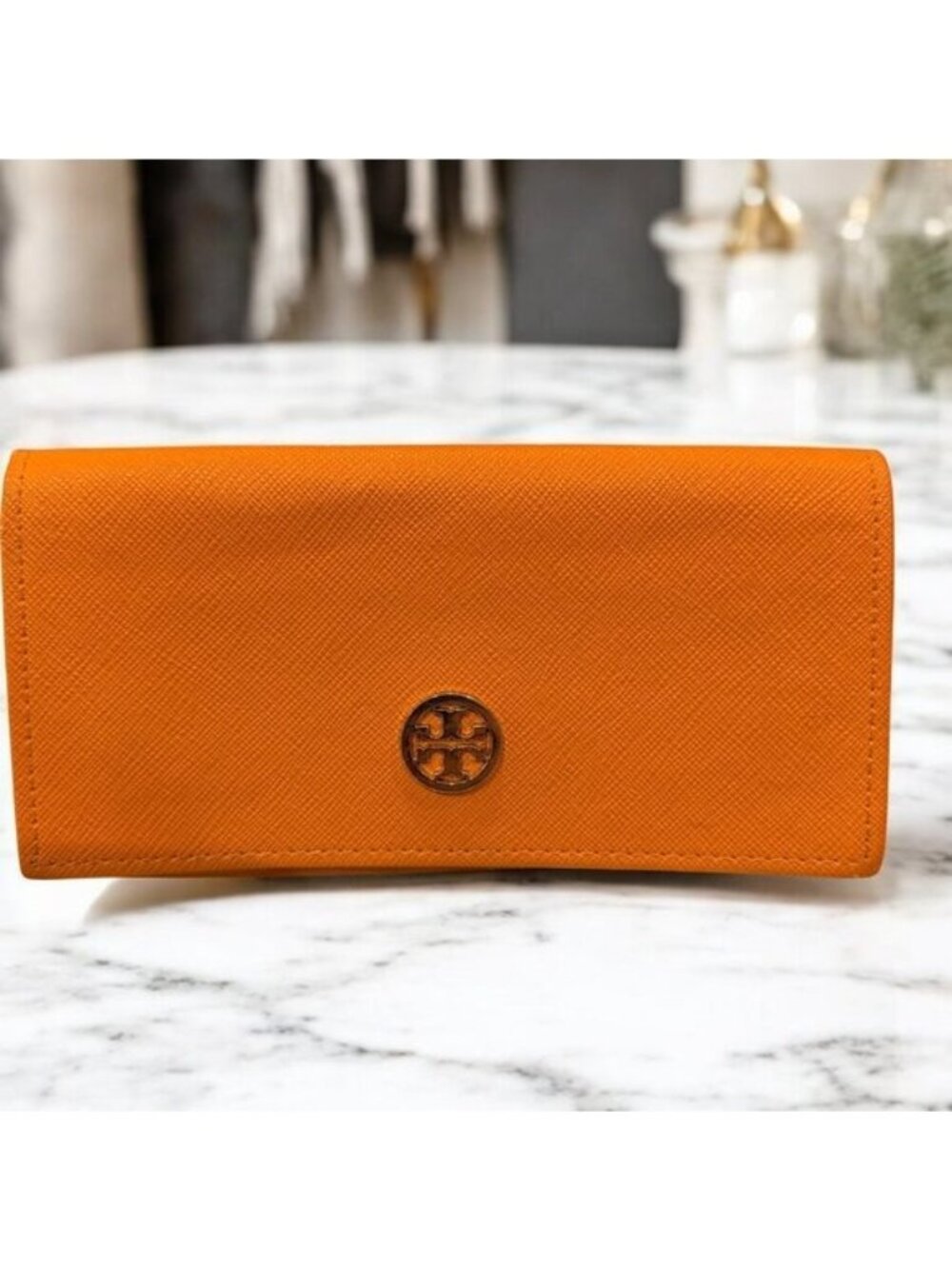 Tory Burch Sunglasses Case Orange Faux Leather Soft Case